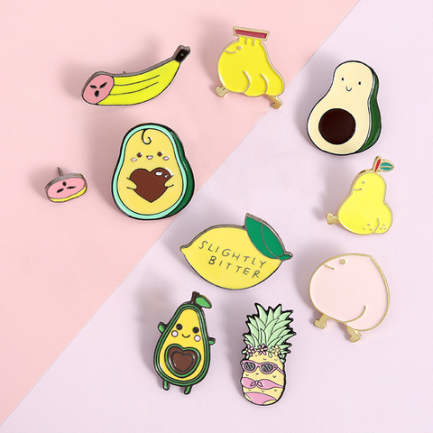 9 unids/set Pin Banana y limón Pin aguacate piña pera melocotón BroochLapel placa lindo Fruta de verano joyería regalos para los niños ► Foto 1/6