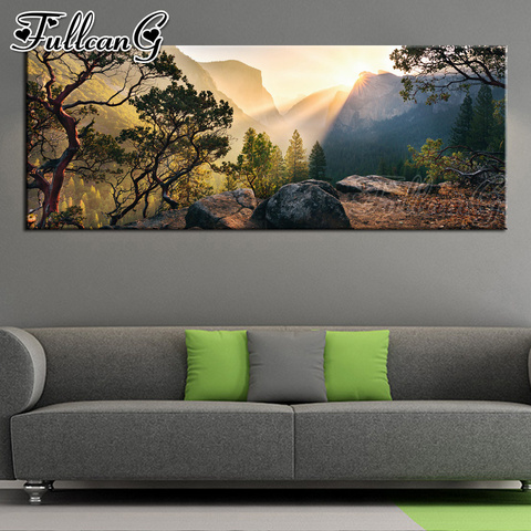 FULLCANG, para manualidades, 5d, paisaje natural bordado de diamantes, mosaico de gran tamaño, pintura en lienzo, decoración de pared de parque yosemite FC2122 ► Foto 1/6