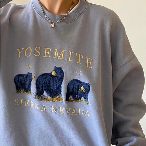 Sudaderas Vintage de oso bordado para mujer, jerséis holgados de cuello redondo de diseñador de talla grande, Tops de moda para adolescentes 2022 ► Foto 1/6