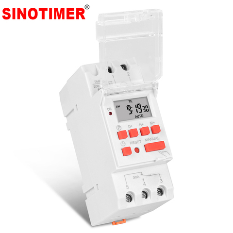 SINOTIMER 30A carga 220V 230V AC programable semanalmente Digital temporizador interruptor relé de Control de tiempo 7 días Auto fuera de en carril Din ► Foto 1/6