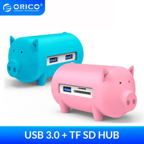 ORICO Cute Pig, 4 puertos USB 3,0 OTG, concentrador USB, compatible con lector de tarjetas TF SD para MacBook Air, portátil, PC, USB 3,0 Hub ► Foto 1/6