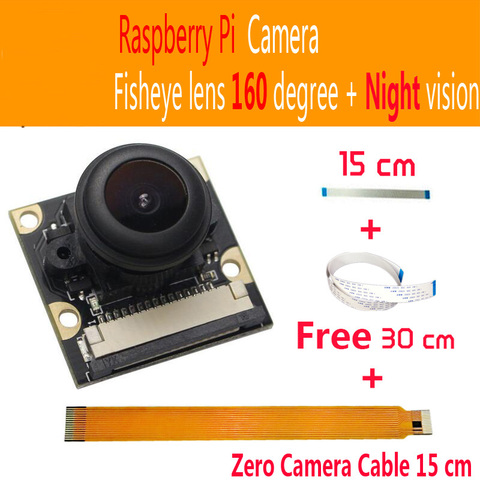 Módulo de cámara Raspberry Pi, ojo de pez de gran angular de 5MP, 160 + lentes de vigilancia de visión nocturna 1080p para Raspberry pi zero 3B + 4B pi0 W ► Foto 1/6