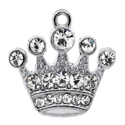 Colgantes de corona de diamantes de imitación, Doreen Box, Color plateado, accesorios de fabricación de joyas, 21mm x 20mm, agujero: 1,7mm, 10 Uds. ► Foto 1/3