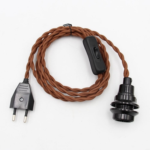 Cable textil Vintage con interruptor de enchufe de la UE, Base de bombilla roscada E14, soporte de lámpara para juegos de luces colgantes ► Foto 1/6