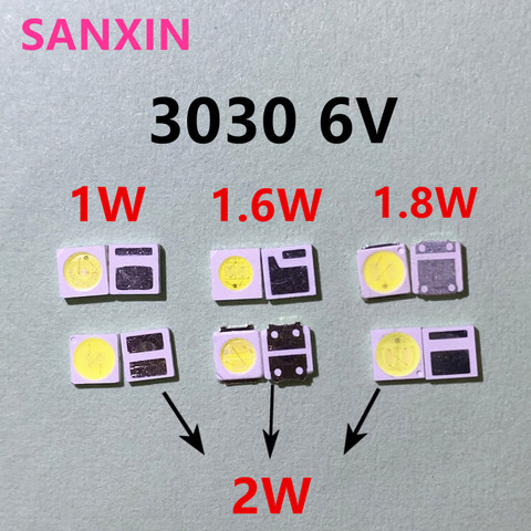 100 Uds 3030 Luz de alta potencia de CHIPS de doble LED 1w 1,5 W 2w 3V-3,6 V 6v lextar JUFEI AOT blanco PT30A66 TV ► Foto 1/6