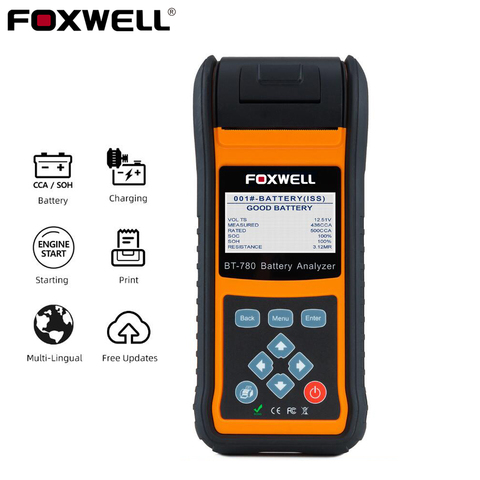 FOXWELL-probador de batería BT780 de 12V para coche, Analizador de baterías de GEL AGM, EBP, impresora integrada, sistema de carga de arranque de 12V-24V, 0-1000A ► Foto 1/6