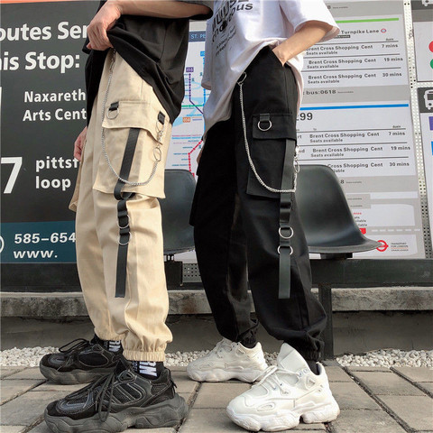 Pantalones Cargo Unisex para hombre y mujer, pantalones tobilleros con bolsillos y cadena, estilo Harajuku, Hip-hop, Safari ► Foto 1/6