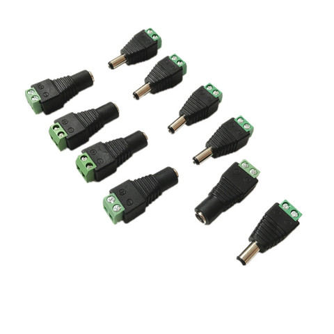 10 Uds cámaras de 2,1mm x 5,5mm hembra macho DC adaptador de enchufe de alimentación para 5050, 3528, 5630, 5730 cinta de LED de único Color de luz ► Foto 1/4