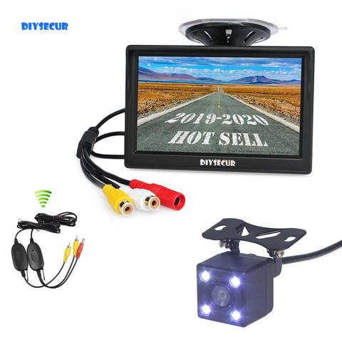 DIYSECUR inalámbrico resistente al agua HD copia inversa de la cámara del coche de LED de la visión nocturna + 5 pulgadas pantalla LCD Monitor retrovisor Coche monitor ► Foto 1/6