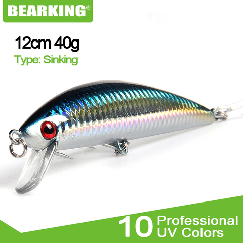 Bearking 1 Uds se hunde Minnow Señuelos de Pesca de cebo Artificial duro 3D ojos 12cm 40 cm g pesca Wobblers Crankbait Minnows ► Foto 1/6