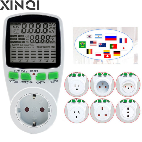 Rusia España México República de Chile Medidor vatímetro Digital de watt de energía LCD UE potencia Kwh monitor de potencia medidor medición potencia de salida analizador ► Foto 1/5