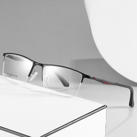 Reven Jate-Montura de gafas ópticas para hombre, anteojos con prescripción Rx, montura de aluminio, a media llanta, P9001 ► Foto 1/6