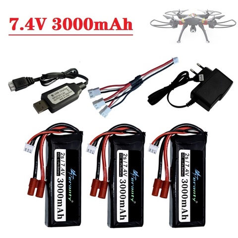 2s RC Lipo batería de 7,4 v 3000mAh y cargador USB para Syma X8C X8W X8G X8 X8HC X8HG X8HW HQ899 T70CW recambios de cuadrirrotor RC ► Foto 1/6