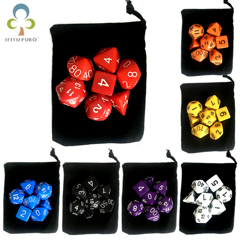 Juego de dados con bolsa de terciopelo, accesorios coloridos para juego de mesa, D4,D6,D8,D10,D10 %,D12,D20, DnD, RPG GYH, 7 Uds. Por lote ► Foto 1/6