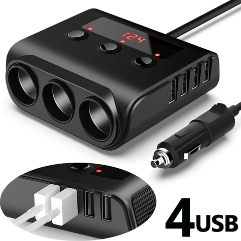 Encendedor de cigarrillos para coche de 100W, adaptador de enchufe multidivisor, Cargador USB LED, Cargador USB para teléfono móvil, accesorios para coche ► Foto 1/6