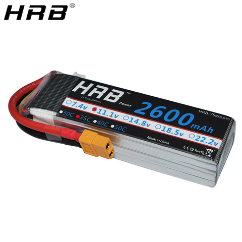 HRB-batería Lipo 3S de 11,1 V, 2600mah, XT60 T, Deans, XT90, EC5, enchufe hembra, 35C, para aviones de carreras axiales, Dron FPV, coche, barco, piezas de control remoto ► Foto 1/6