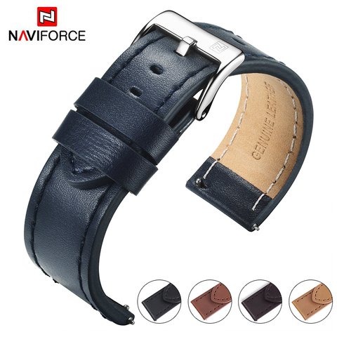 NAVIFORCE-Correa de reloj de cuero genuino para hombre, correa de reloj marrón de 22mm, accesorios de reloj, Correa impermeable con hebilla de liberación rápida ► Foto 1/6