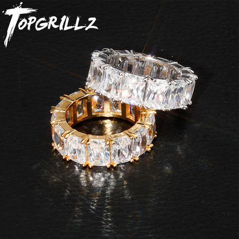 TOPGRILLZ-Anillo de tenis de 1 fila para hombre, abalorio de cobre, Baguette, Circonia cúbica, anillo helado, joyería de Hip Hop para regalos ► Foto 1/6