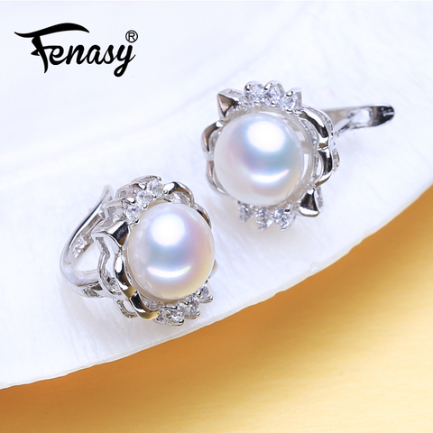 FENASY-pendientes de perlas naturales de agua dulce para mujer, de Plata de Ley 925, aretes bohemios con Clip, joyería de boda para fiesta ► Foto 1/3