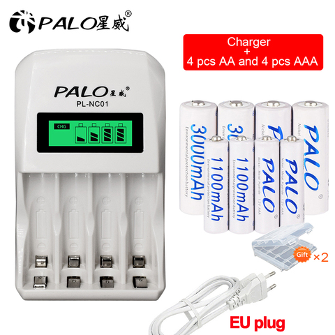 PALO 4 ranuras inteligente cargador de batería carga rápida para 1,2 V AA/AAA NiCd NiMh batería recargable pantalla LCD ► Foto 1/6