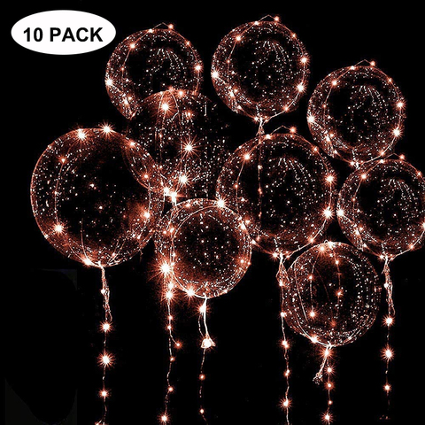 Globo de helio transparente brillante para fiestas, globos Bobo de 18 pulgadas con tira de luces de 3M para decoración de bodas y Navidad, paquete de 10 unidades ► Foto 1/6