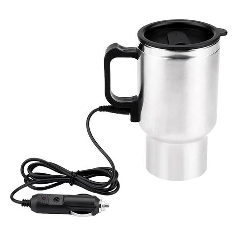 Taza de calefacción eléctrica para viaje, cafetera de acero inoxidable para coche, 12V, 450ml, novedad ► Foto 1/6