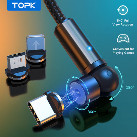 TOPK USB magnético Cable de tipo C Micro USB Cable de carga magnética para iPhone 8 11 Pro Plus X XR XiaoMi Samsung Galaxy 540 rotar ► Foto 1/6