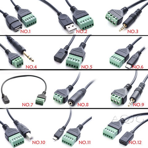 Conector de tornillo de perno con adaptador de enchufe de Terminal, conector USB 2,0 hembra B, Micro usb, mini usb tipo C macho a 5 pines hembra, Cable de 1 pie ► Foto 1/6