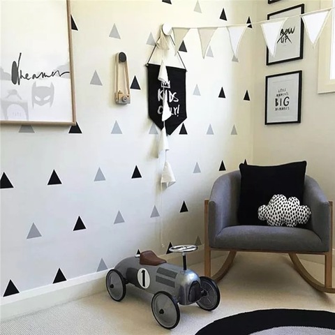 Pegatinas de pared de triángulos para habitación de bebé, calcomanía decorativa artística de forma sencilla para habitación de niño, pegatinas de pared para habitación de bebé, decoración del hogar ► Foto 1/6