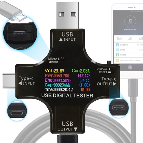 Probador USB IPS 12 en 1, voltímetro Digital de CC, medidor de corriente de voltaje tipo C, PD, amperímetro, Detector, cargador tipo batería externa ► Foto 1/5