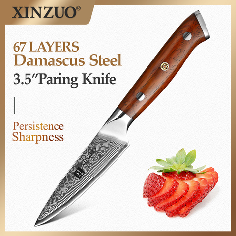 XINZUO 3,5 ''cuchillo japonés 67 capa de acero de Damasco de alta calidad cuchillo de cocina para fruta con mango de palo de rosa ► Foto 1/6