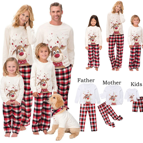 Conjunto de pijamas navideños para niños, ciervo, Chico, familia, a juego, Top + Pantalones, ropa de dormir de Navidad, conjunto de Pj, pelele para bebé, 2022 ► Foto 1/6