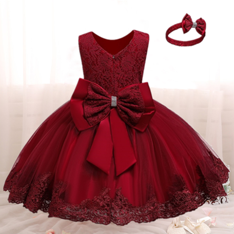 Vestido de 1ª cumpleaños para niñas, Vestido de fiesta de manga larga, ropa roja de Navidad para recién nacidos de 1 a 2 años ► Foto 1/6