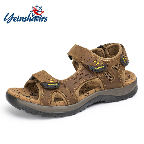 YEINSHAARS nueva moda de ocio de verano de playa zapatos de los hombres de alta calidad sandalias de cuero genuino sandalias de los hombres sandalias de gran tamaño 38-48 ► Foto 1/6