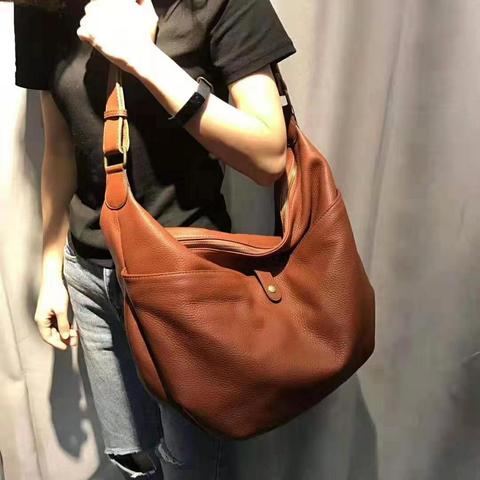 Bandoleras de cuero vacuno suave para mujer, bolso de hombro de piel auténtica, grande, a la moda, diseño coreano, informal ► Foto 1/6