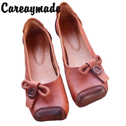 Careaymade-zapatos de cuero de estilo étnico para mujer, zapatillas femeninas de estilo literario y artístico, con cabeza cuadrada Individual, cómodos e informales ► Foto 1/6