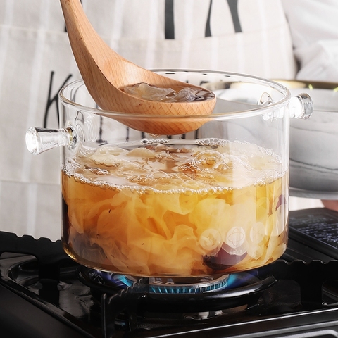 Recipiente de vidrio para sopa y cocina resistente al calor, 1,35/L, para calentar el fuego en microondas, tazón de cristal transparente, utensilios de cocina ► Foto 1/6