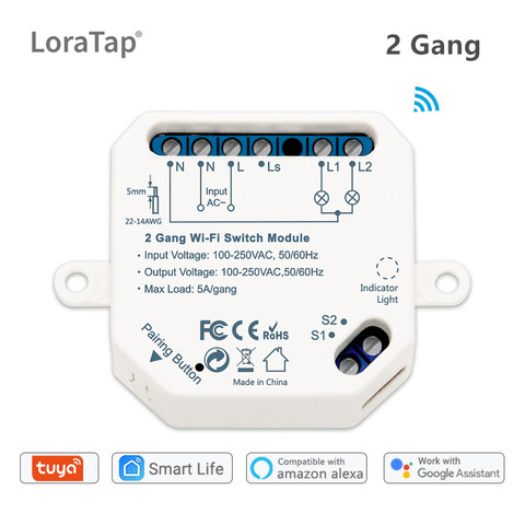 Módulo de Control inteligente con Wifi para el hogar, 2 entradas inteligente con enchufe de pared, Control por voz, Tuya, Alexa y Google Home ► Foto 1/6