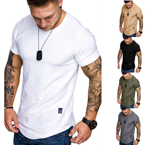 Camiseta ajustada con cuello redondo para hombre, camiseta de manga corta para Fitness, Top informal de algodón de Hip Hop, camiseta básico de moda, talla grande ► Foto 1/6