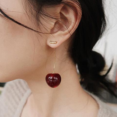 Pendientes de fruta de cereza roja de simulación para mujer, 1 par, pendientes de perlas de fruta de Color dorado, regalo para niña, joyería sencilla para mujer ► Foto 1/6