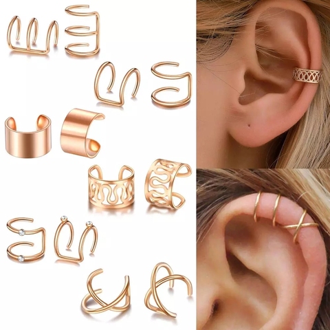 Pendiente de cartílago falso para mujeres y hombres, Clips de oreja sin Piercing, de hojas doradas, joyería, regalos al por mayor ► Foto 1/6