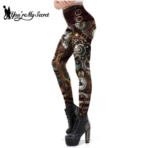 [Eres mi secreto] Vintage mecánico de las mujeres Leggings para hacer ejercicio 3D impreso Steampunk Slim Leggins aptitud Sexy Legins ► Foto 1/6