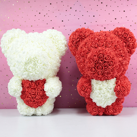 Dropshipping. Exclusivo. Nueva pie 40cm Oso de rosas de flores artificiales Teddy oso Corazón de San Valentín, regalos de boda, Navidad caja de ► Foto 1/6