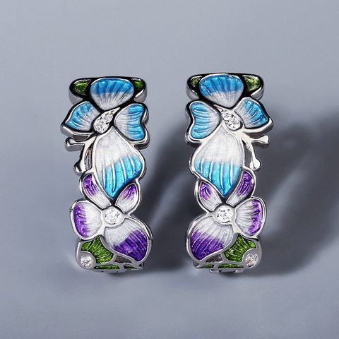 Pendientes de plata 925 con forma de mariposa para mujer, joyería con forma de flor azul ► Foto 1/5