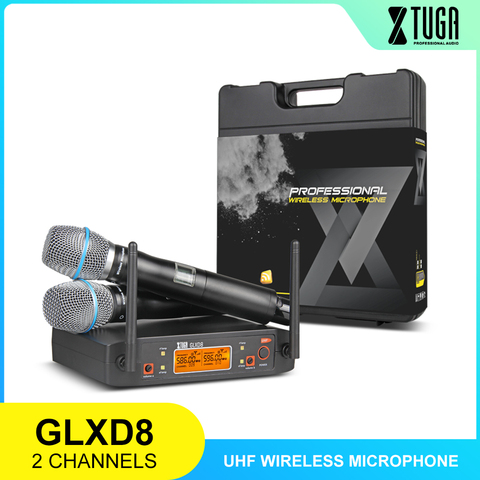 XTUGA sistema de micrófono UHF portátil con caja de transporte 2 Metal handhled MIC BOX inalámbrico para escenario Iglesia boda GLXD8 ► Foto 1/6