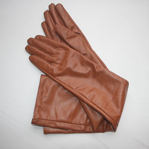 Guantes largos de piel de oveja para mujer, manoplas de piel auténtica, manga larga, color marrón, a la moda, para invierno ► Foto 1/6