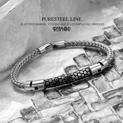 REAMOR-pulsera mecánica de Color plateado CNC para hombre, con textura de piel de serpiente, de alambre de acero inoxidable para deslumbrar a niño con estilo ► Foto 1/6