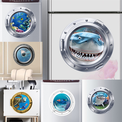 3d vivid submarino puerta pegatinas de pared para refrigerador baño casa decoración tiburón peces arte Mural Pvc ► Foto 1/6