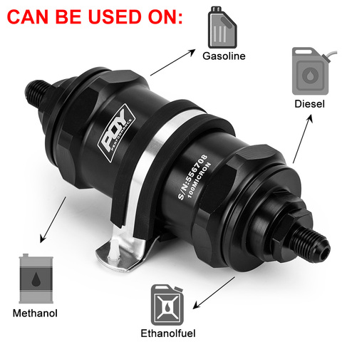 VR - PQY negro AN6 / AN8 / AN10 filtro de combustible en línea E85 etanol con 100 micras elemento de acero inoxidable y pegatina PQY ► Foto 1/6