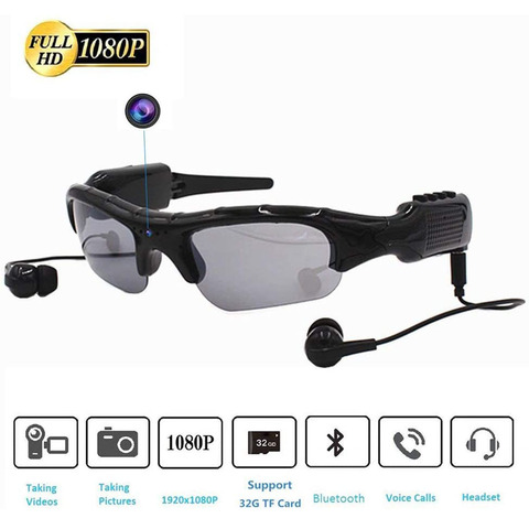 Mini cámara Multi-función Además, las gafas auriculares Bluetooth Video grabadora deportiva polarizadas lentes de sol de cristal de 1080P videocámara ► Foto 1/6